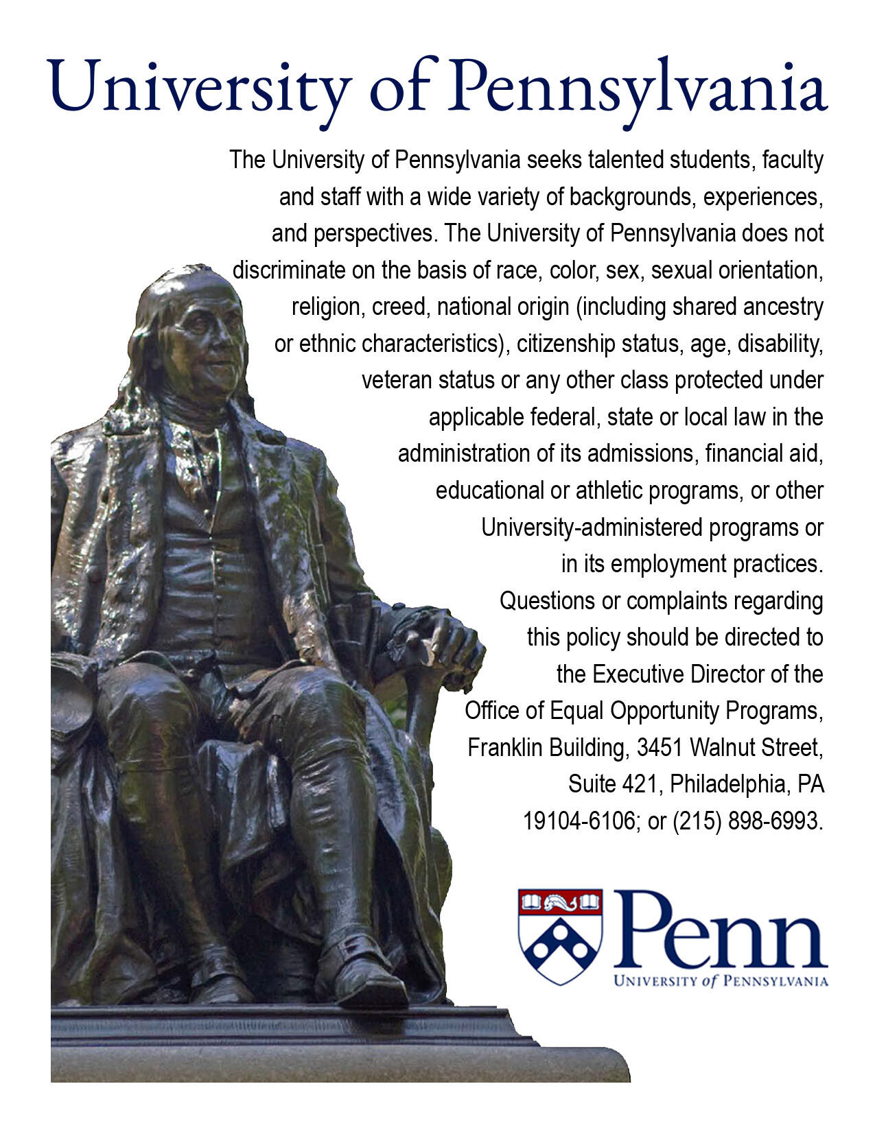 ben franklin and Penn's nondiscrimination statement 2025